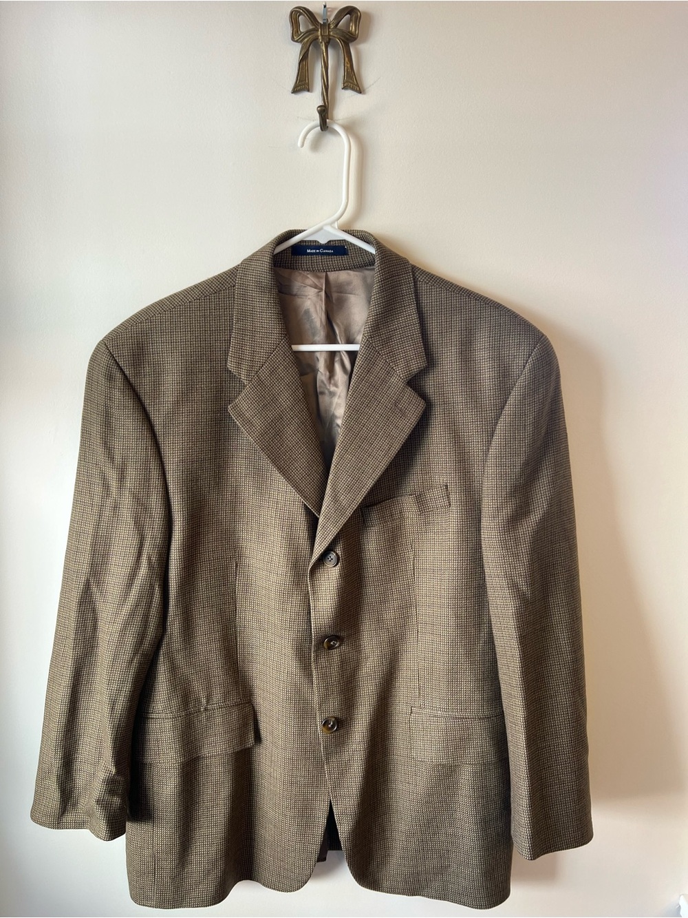 VTG Polo University Club Ralph Lauren Brown Houndstooth Wool Blazer 40S Preppy